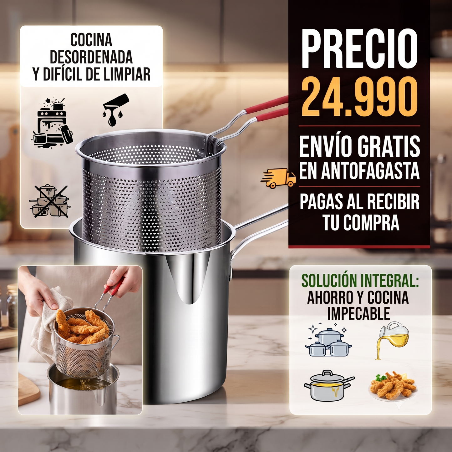 ChefPro Olla acero inoxidable para freir multiuso