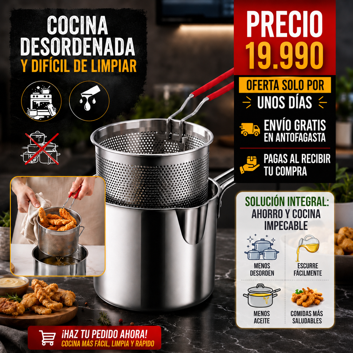 ChefPro Olla acero inoxidable para freir multiuso
