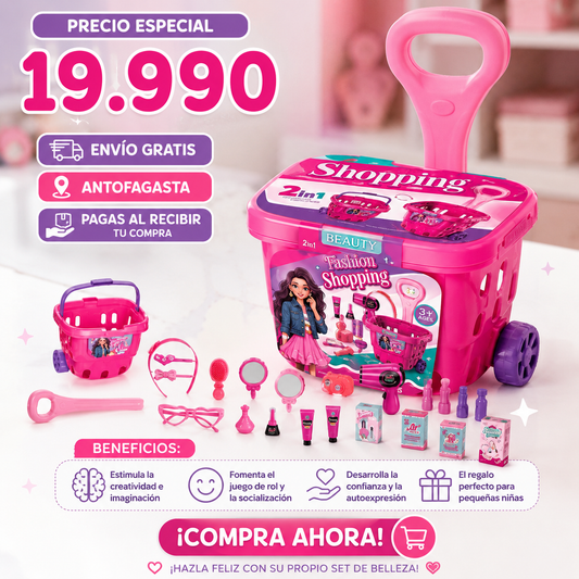 Set de Belleza Infantil 2 en 1 con Carrito y Canasto