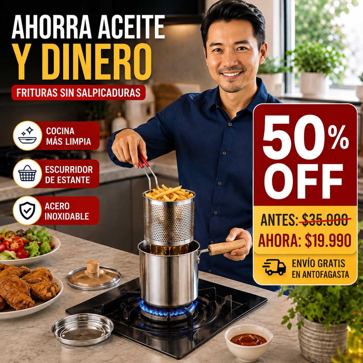 ChefPro Olla acero inoxidable para freir multiuso